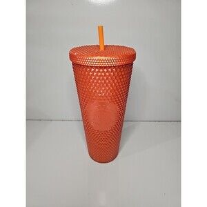 NEW Starbucks Pearlized Orange Studded Tumbler Cup 24 oz Venti Fall 2022 Bling